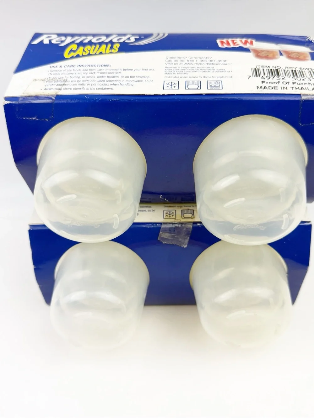 2 Reynolds Casuals 6 Pack 4 oz Round Plastic Containers White Lids BPA Free NOS